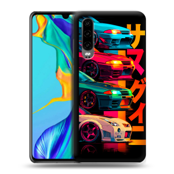 Силиконовый чехол на Huawei P30 с принтом Гоночные машины