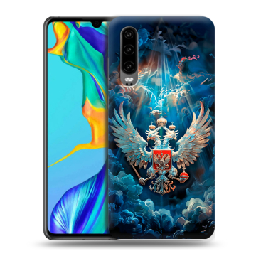 Силиконовый чехол на Huawei P30 с принтом Герб флаг России