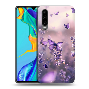 Силиконовый чехол на Huawei P30 с принтом бабочки и лаванда Силиконовый чехол на Huawei P30 с принтом бабочки и лаванда