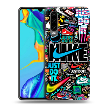 Силиконовый чехол на Huawei P30 с принтом найк nike черный