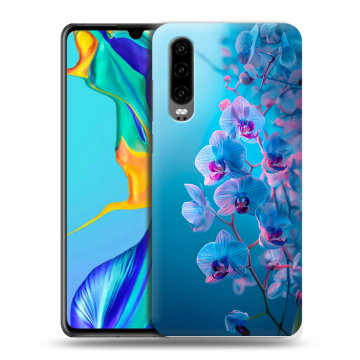 Силиконовый чехол на Huawei P30 с принтом голубые орхидеи