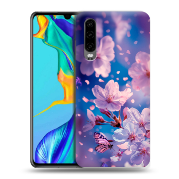 Силиконовый чехол на Huawei P30 с принтом цветы бабочки