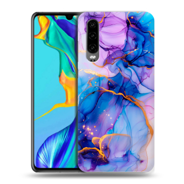 Силиконовый чехол на Huawei P30 с принтом синий мрамор