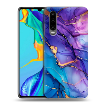 Силиконовый чехол на Huawei P30 с принтом синий мрамор Силиконовый чехол на Huawei P30 с принтом синий мрамор