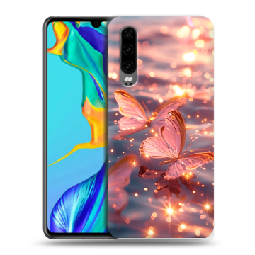 Силиконовый чехол на Huawei P30 с принтом бабочки розовые Силиконовый чехол на Huawei P30 с принтом бабочки розовые