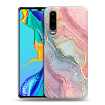 Силиконовый чехол на Huawei P30 с принтом розовый мрамор