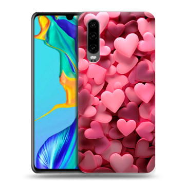 Силиконовый чехол на Huawei P30 с принтом розовые сердечки