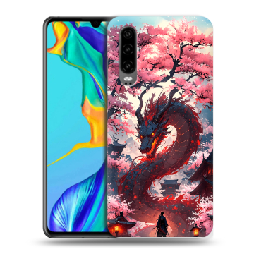 Силиконовый чехол на Huawei P30 с принтом Дракон Японский