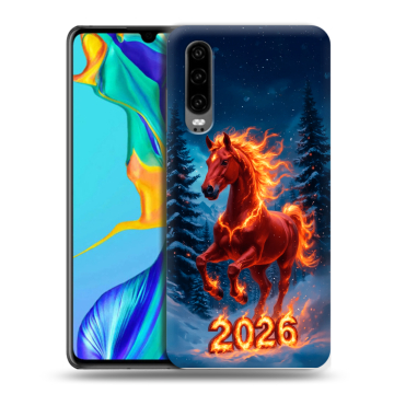 Силиконовый чехол на Huawei P30 с принтом Новый год коня Силиконовый чехол на Huawei P30 с принтом Новый год коня