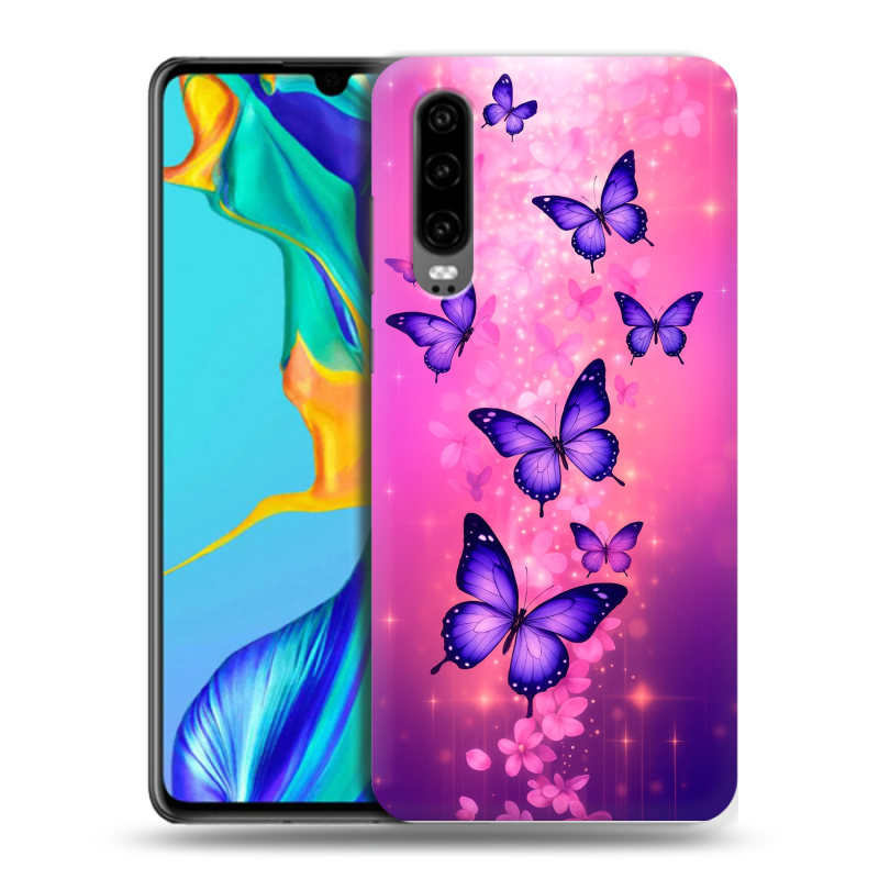 Пластиковый чехол на Huawei P30 с принтом Бабочки Пластиковый чехол на Huawei P30 с принтом Бабочки