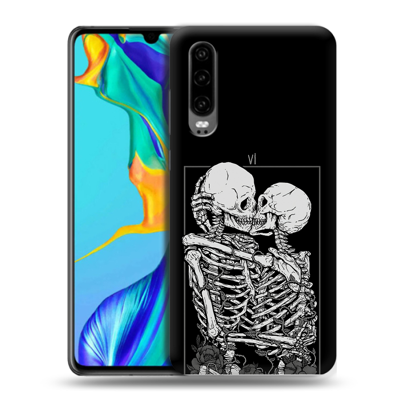 Пластиковый чехол на Huawei P30 с принтом Поцелуй скелетов Пластиковый чехол на Huawei P30 с принтом Поцелуй скелетов