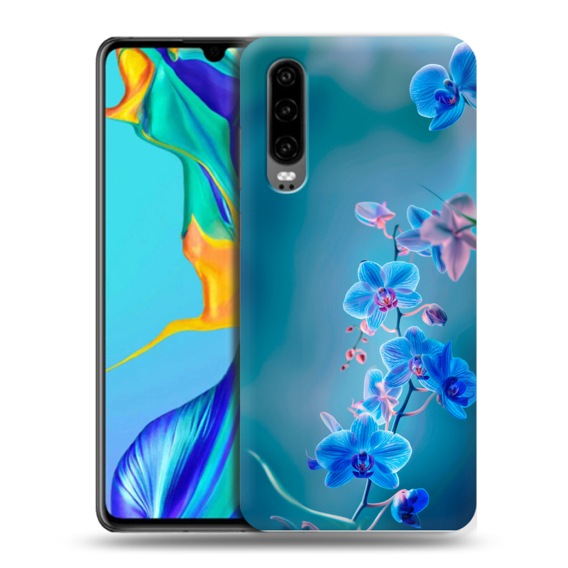 Пластиковый чехол на Huawei P30 с принтом Голубые цветы Пластиковый чехол на Huawei P30 с принтом Голубые цветы