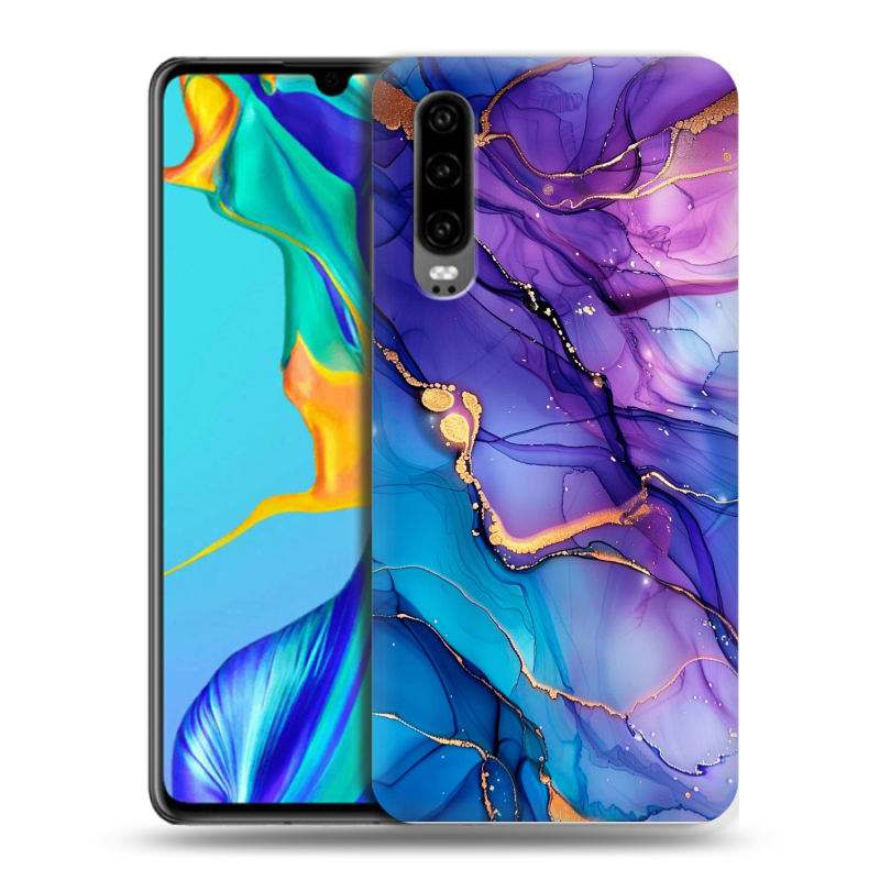 Силиконовый чехол на Huawei P30 с принтом синий мрамор Силиконовый чехол на Huawei P30 с принтом синий мрамор