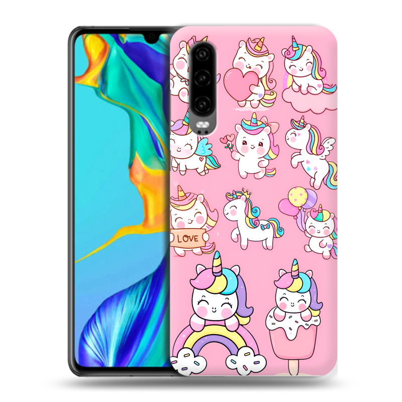 Силиконовый чехол на Huawei P30 с принтом Единороги и радуга Силиконовый чехол на Huawei P30 с принтом Единороги и радуга