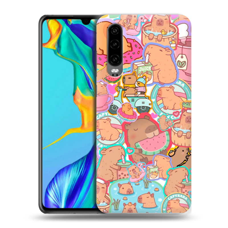 Пластиковый чехол на Huawei P30 с принтом капибары Пластиковый чехол на Huawei P30 с принтом капибары