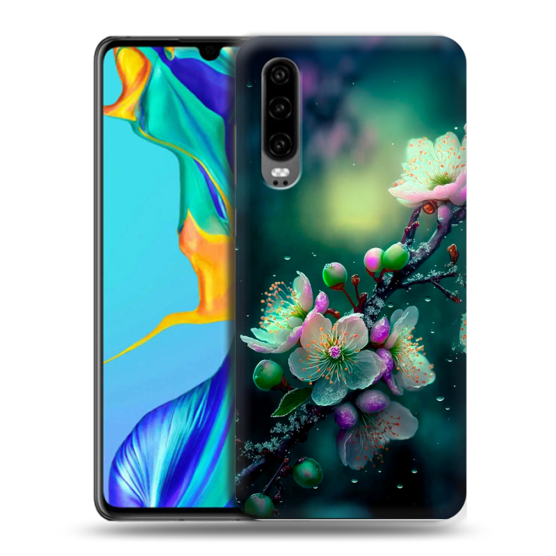 Пластиковый чехол на Huawei P30 с принтом Цветы и мрамор Пластиковый чехол на Huawei P30 с принтом Цветы и мрамор