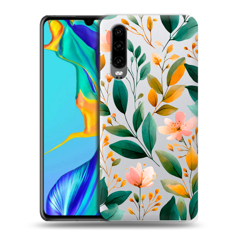 Пластиковый чехол на Huawei P30 с принтом Цветы паттерн Пластиковый чехол на Huawei P30 с принтом Цветы паттерн