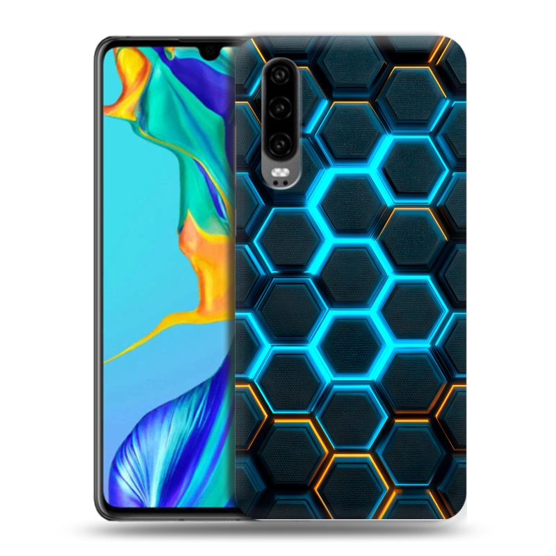Пластиковый чехол на Huawei P30 с принтом Неоновые соты Пластиковый чехол на Huawei P30 с принтом Неоновые соты