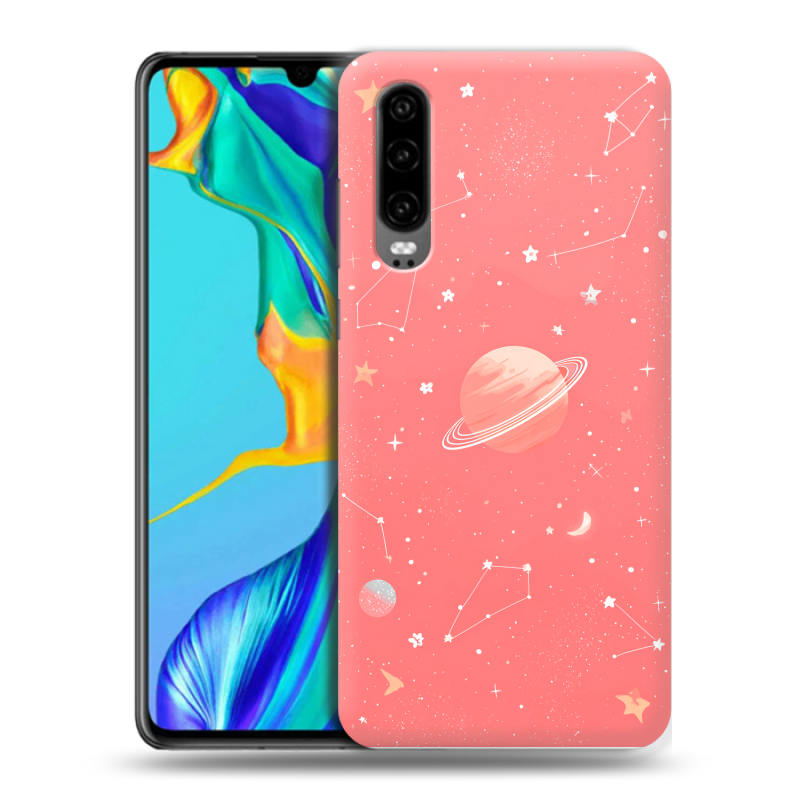 Силиконовый чехол на Huawei P30 с принтом Розовый космос Силиконовый чехол на Huawei P30 с принтом Розовый космос