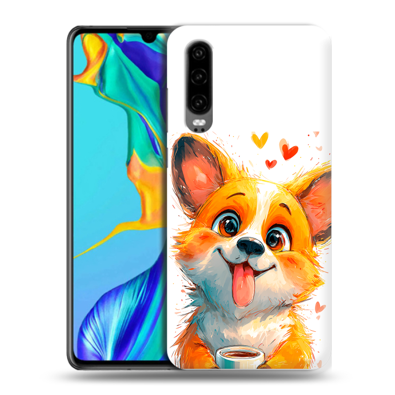 Силиконовый чехол на Huawei P30 с принтом корги Силиконовый чехол на Huawei P30 с принтом корги