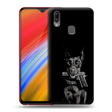 Пластиковый чехол на Vivo Y91i с принтом Доберман и пистолет Пластиковый чехол на Vivo Y91i с принтом Доберман и пистолет