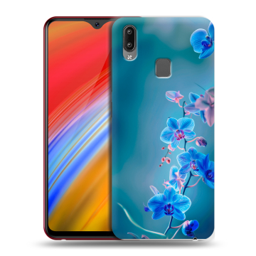 Пластиковый чехол на Vivo Y91i с принтом Голубые цветы Пластиковый чехол на Vivo Y91i с принтом Голубые цветы