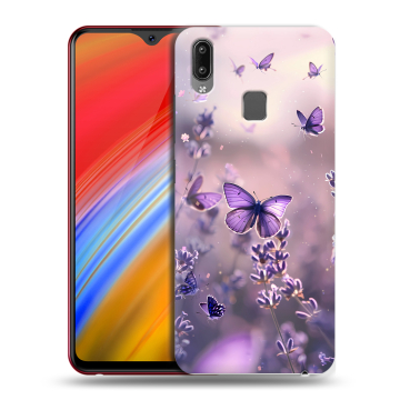 Пластиковый чехол на Vivo Y91i с принтом бабочки и лаванда Пластиковый чехол на Vivo Y91i с принтом бабочки и лаванда