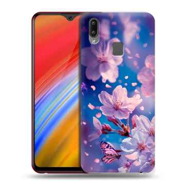 Пластиковый чехол на Vivo Y91i с принтом цветы бабочки Пластиковый чехол на Vivo Y91i с принтом цветы бабочки