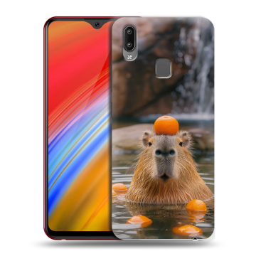 Пластиковый чехол на Vivo Y91i с принтом Капибара с апельсином