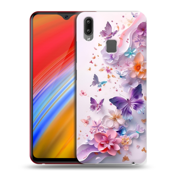 Пластиковый чехол на Vivo Y91i с принтом цветы бабочки Пластиковый чехол на Vivo Y91i с принтом цветы бабочки