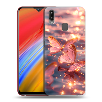 Пластиковый чехол на Vivo Y91i с принтом бабочки розовые Пластиковый чехол на Vivo Y91i с принтом бабочки розовые