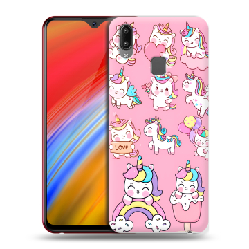 Пластиковый чехол на Vivo Y91i с принтом Единороги и радуга