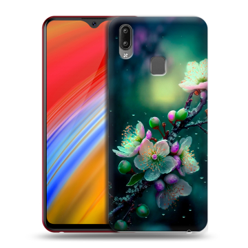 Пластиковый чехол на Vivo Y91i с принтом Цветы и мрамор Пластиковый чехол на Vivo Y91i с принтом Цветы и мрамор