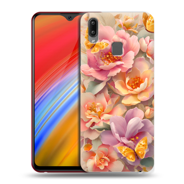 Пластиковый чехол на Vivo Y91i с принтом Цветы и бабочки