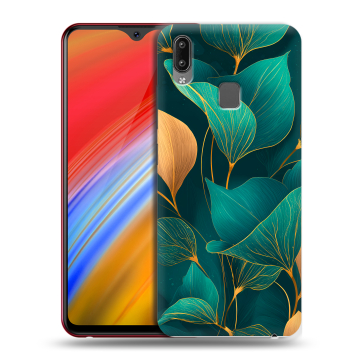Пластиковый чехол на Vivo Y91i с принтом Листья и золото