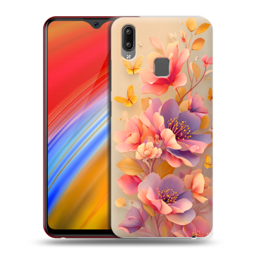 Пластиковый чехол на Vivo Y91i с принтом Цветы и бабочки