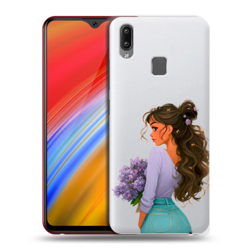 Пластиковый чехол на Vivo Y91i с принтом девушка цветы