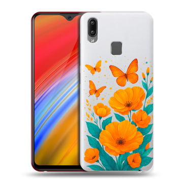 Пластиковый чехол на Vivo Y91i с принтом цветы бабочки