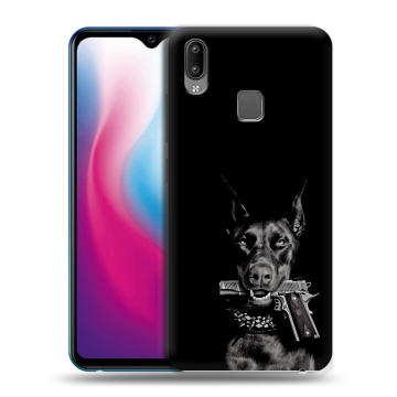 Пластиковый чехол на Vivo Y93 с принтом Доберман и пистолет Пластиковый чехол на Vivo Y93 с принтом Доберман и пистолет