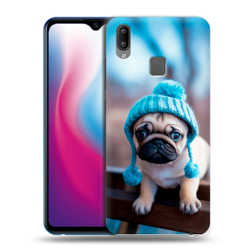 Пластиковый чехол на Vivo Y93 с принтом Мопс в шапке