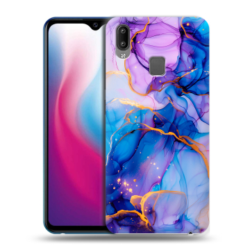 Пластиковый чехол на Vivo Y93 с принтом синий мрамор