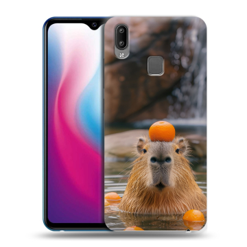 Пластиковый чехол на Vivo Y93 с принтом Капибара с апельсином
