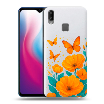 Пластиковый чехол на Vivo Y93 с принтом цветы бабочки Пластиковый чехол на Vivo Y93 с принтом цветы бабочки