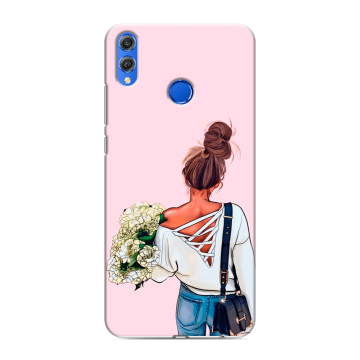 Силиконовый чехол на Huawei Honor 10 Lite с принтом Девушка и букет Силиконовый чехол на Huawei Honor 10 Lite с принтом Девушка и букет