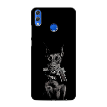 Силиконовый чехол на Huawei Honor 10 Lite с принтом Доберман и пистолет Силиконовый чехол на Huawei Honor 10 Lite с принтом Доберман и пистолет