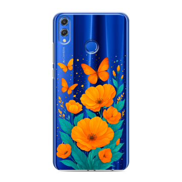 Силиконовый чехол на Huawei Honor 10 Lite с принтом цветы бабочки Силиконовый чехол на Huawei Honor 10 Lite с принтом цветы бабочки