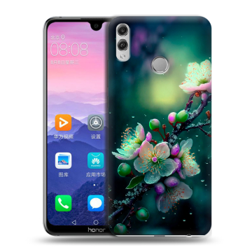 Пластиковый чехол на Huawei Honor 8X Max с принтом Цветы и мрамор
