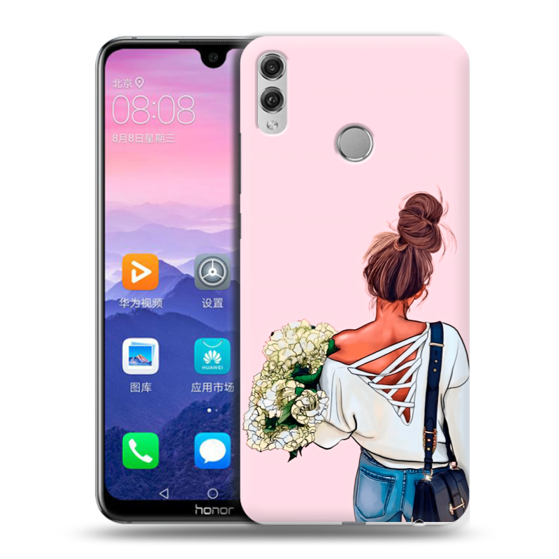 Пластиковый чехол на Huawei Honor 8X Max с принтом Девушка и букет Пластиковый чехол на Huawei Honor 8X Max с принтом Девушка и букет