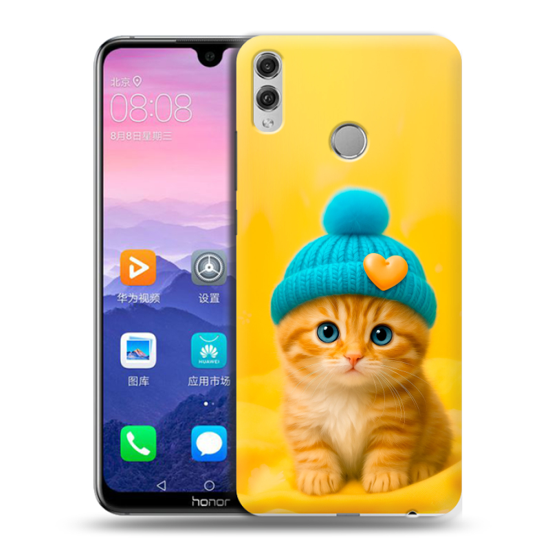 Пластиковый чехол на Huawei Honor 8X Max с принтом Котенок в шапке Пластиковый чехол на Huawei Honor 8X Max с принтом Котенок в шапке
