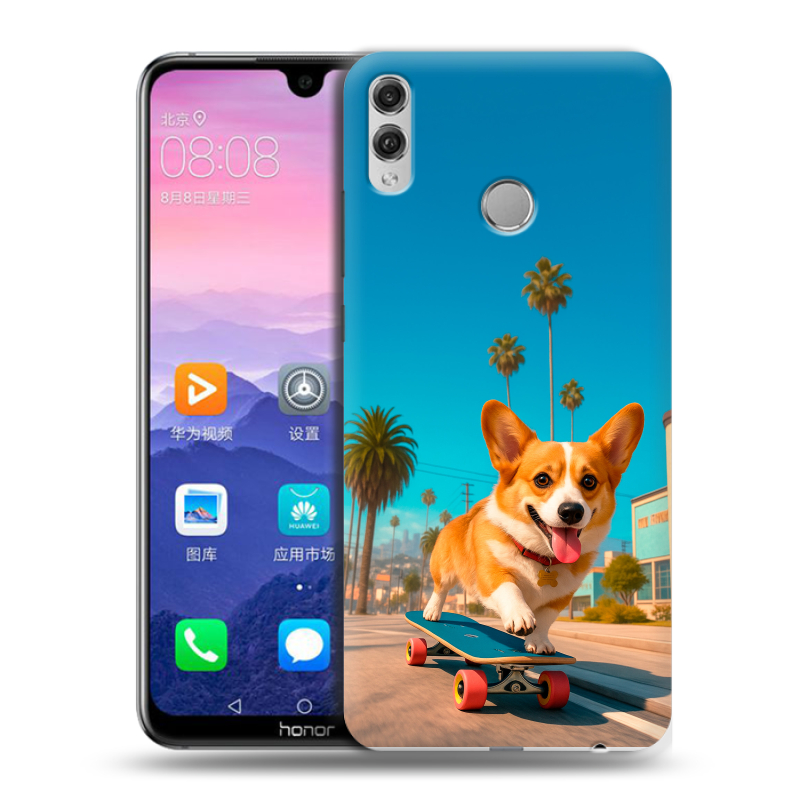 Пластиковый чехол на Huawei Honor 8X Max с принтом Корги на скейте Пластиковый чехол на Huawei Honor 8X Max с принтом Корги на скейте